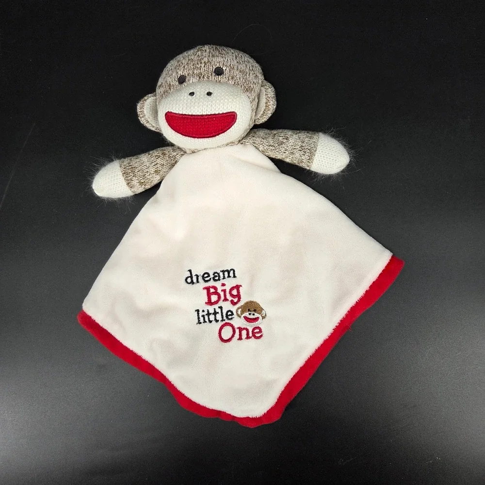 Baby Starters Sock Monkey Lovey Security Blanket Dream Big Little One Cream Red